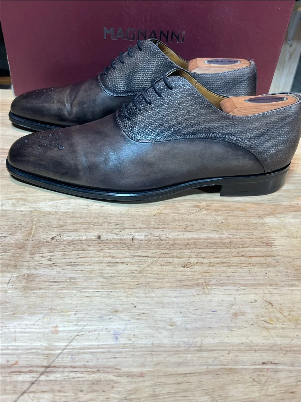 Magnanni Men’s Smoke Gray Medallion Oxfords US Sz 7.5M Made In Spain 🇪🇸